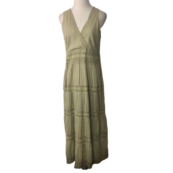 Cute Options Dresses & Skirts - Boho Maxi Dress Green Cotton Crochet Lace Pullover Sundress